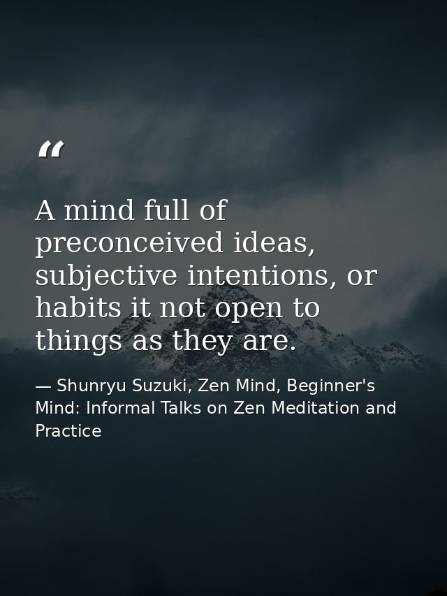 A mind full of preconceived ideas, subjective intentions, or habits it not open to things as they are. — Shunryu Suzuki, Zen Mind, Beginner's Mind: Informal Talks on Zen Meditation and Practice