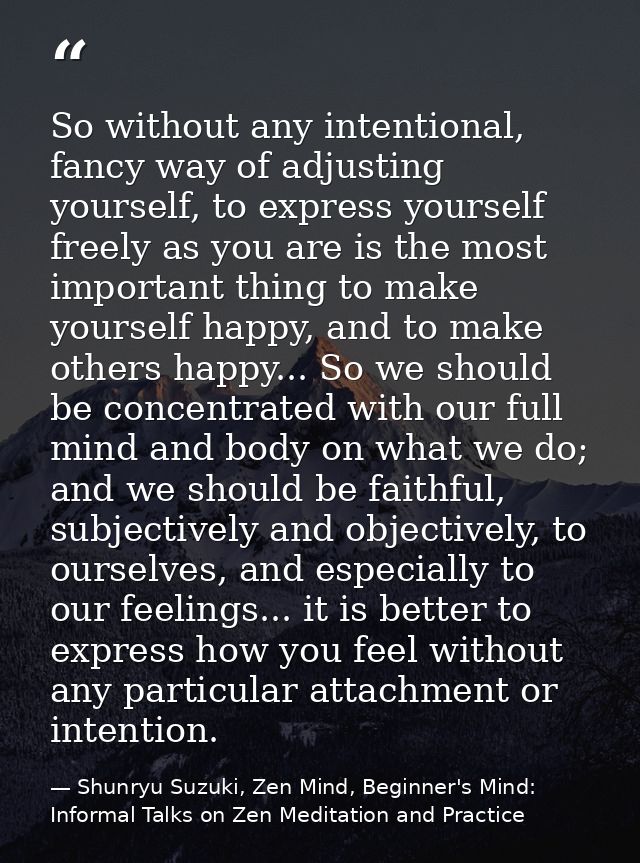 So without any intentional, fancy way of adjusting yourself, to express yourself freely as you are is the most important — Shunryu Suzuki, Zen Mind, Beginner's Mind: Informal Talks on Zen Meditation and Practice