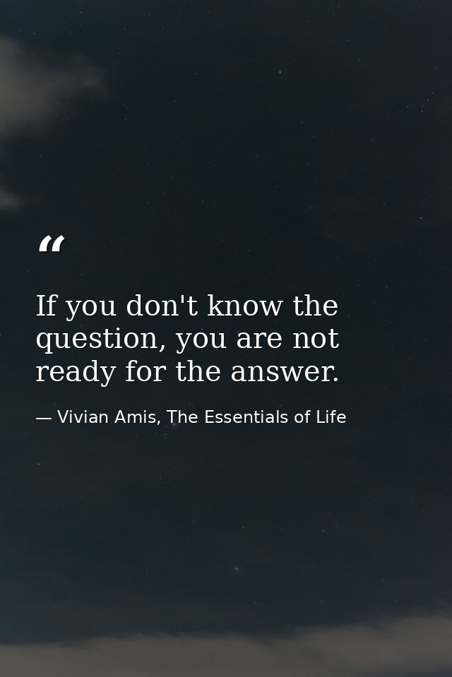 If you don't know the question, you are not ready for the answer. — Vivian Amis, The Essentials of Life