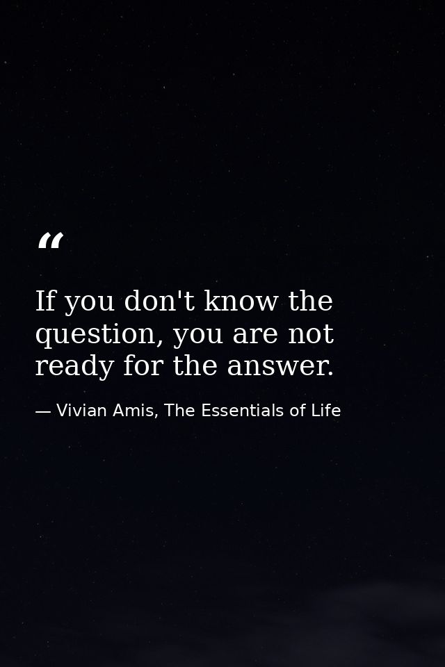 If you don't know the question, you are not ready for the answer. — Vivian Amis, The Essentials of Life