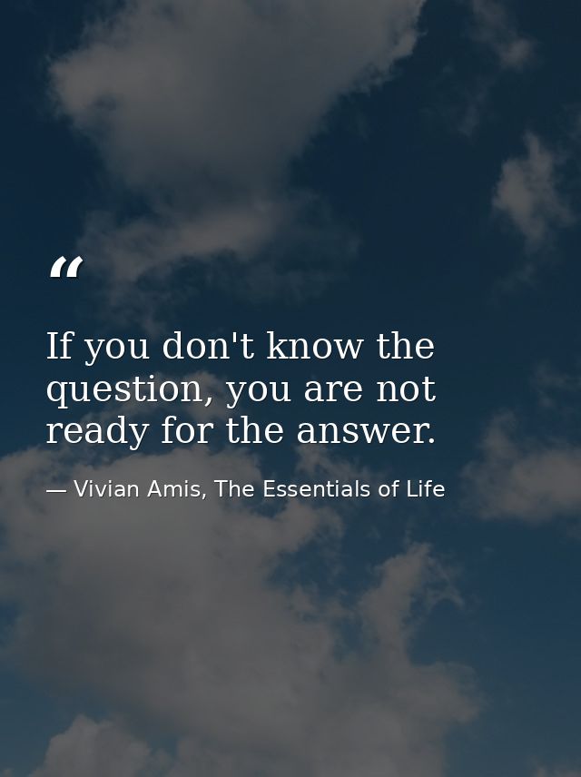 If you don't know the question, you are not ready for the answer. — Vivian Amis, The Essentials of Life