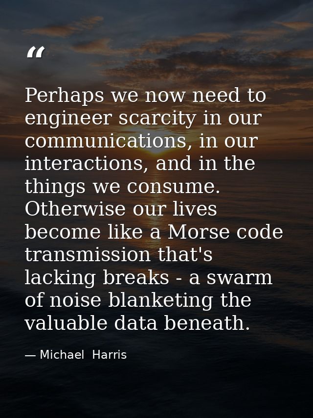 Perhaps we now need to engineer scarcity in our communications, in our interactions, and in the things we consume. Other — Michael  Harris