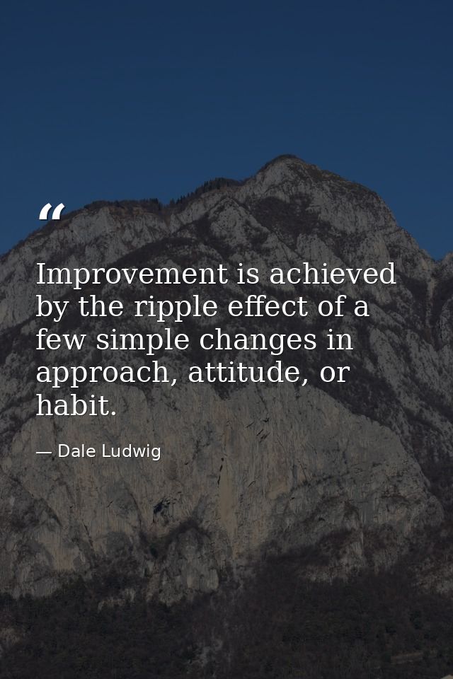 Improvement is achieved by the ripple effect of a few simple changes in approach, attitude, or habit. — Dale Ludwig