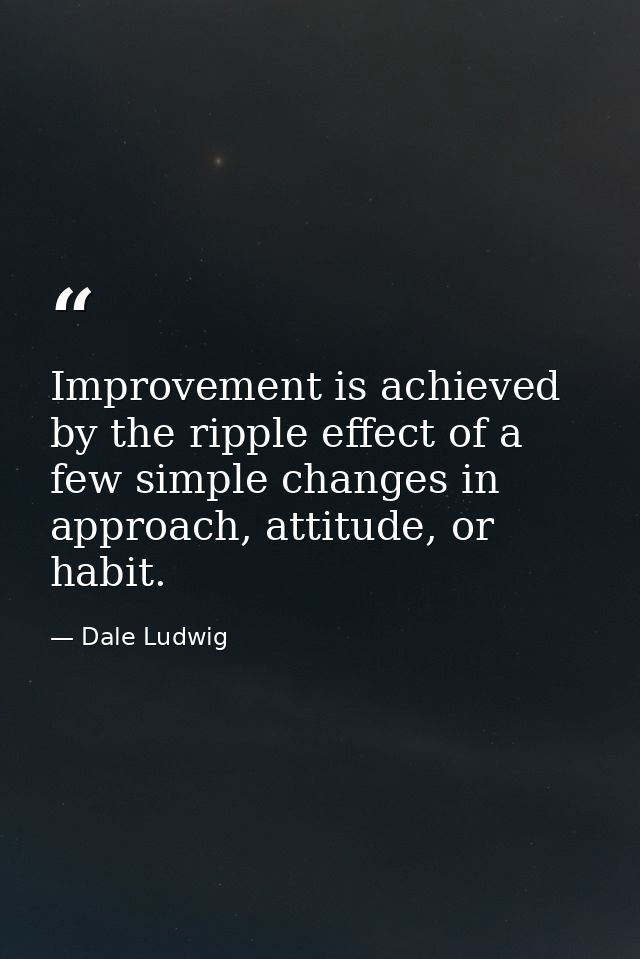 Improvement is achieved by the ripple effect of a few simple changes in approach, attitude, or habit. — Dale Ludwig