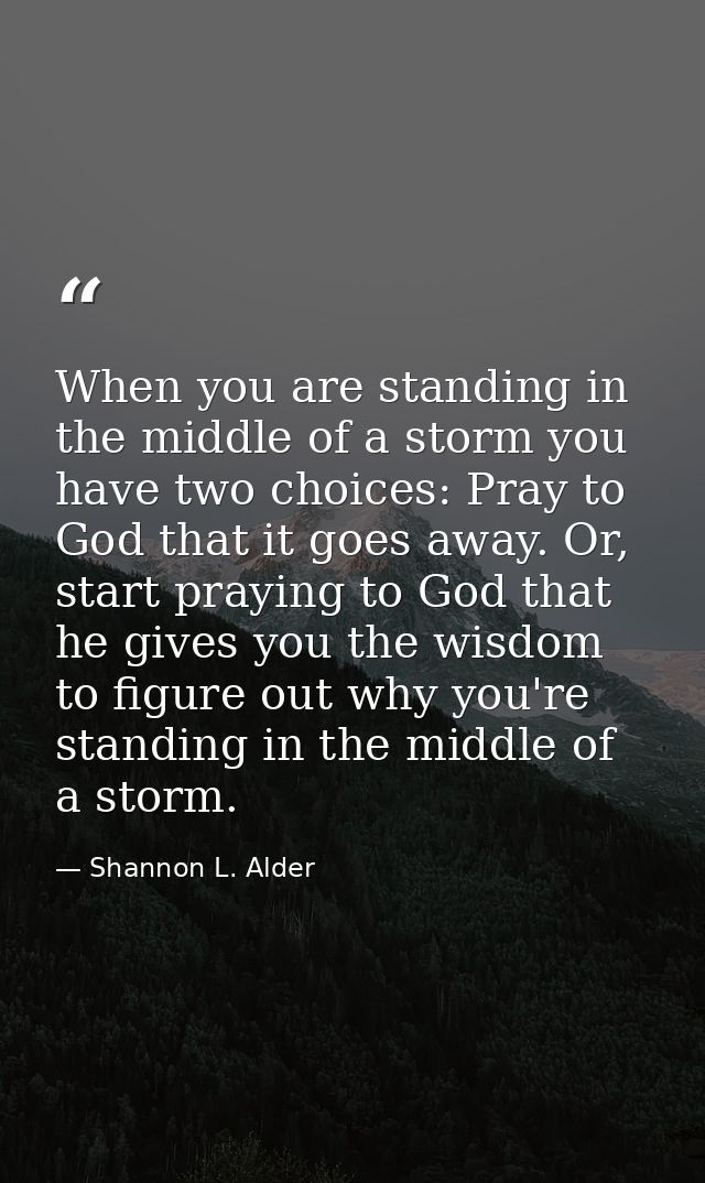 When you are standing in the middle of a storm you have two choices: Pray to God that it goes away. Or, start praying to — Shannon L. Alder