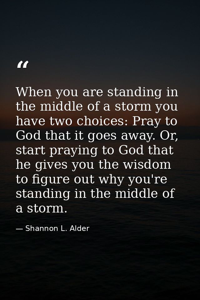 When you are standing in the middle of a storm you have two choices: Pray to God that it goes away. Or, start praying to — Shannon L. Alder