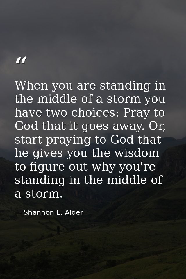 When you are standing in the middle of a storm you have two choices: Pray to God that it goes away. Or, start praying to — Shannon L. Alder