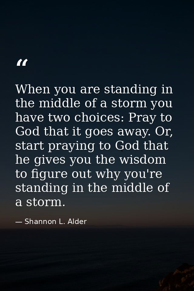 When you are standing in the middle of a storm you have two choices: Pray to God that it goes away. Or, start praying to — Shannon L. Alder