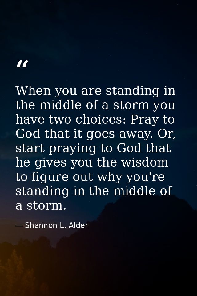 When you are standing in the middle of a storm you have two choices: Pray to God that it goes away. Or, start praying to — Shannon L. Alder