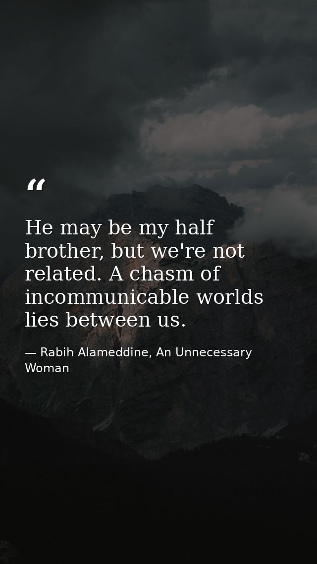 He may be my half brother, but we're not related. A chasm of incommunicable worlds lies between us. — Rabih Alameddine, An Unnecessary Woman