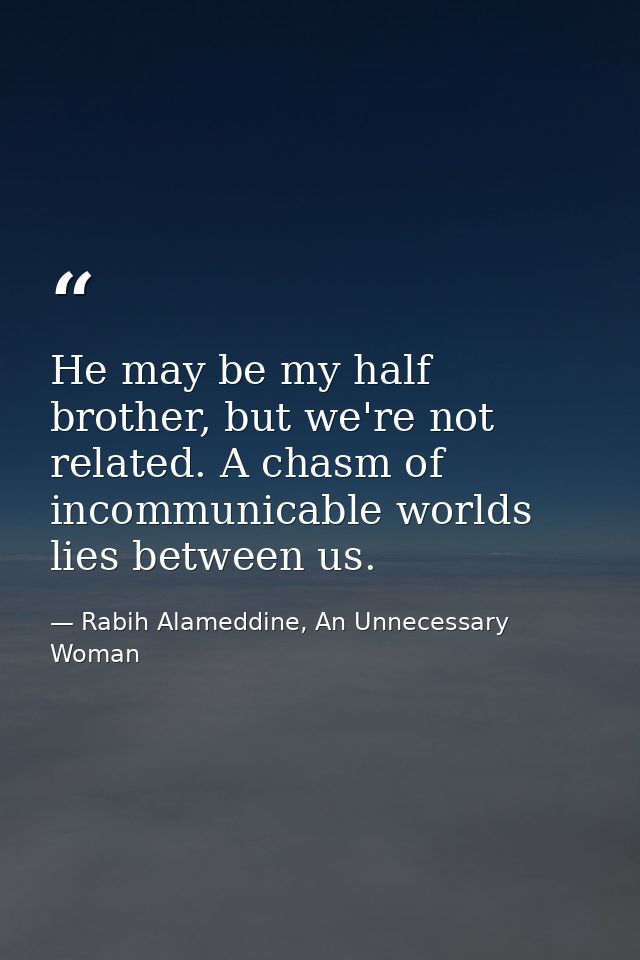 He may be my half brother, but we're not related. A chasm of incommunicable worlds lies between us. — Rabih Alameddine, An Unnecessary Woman
