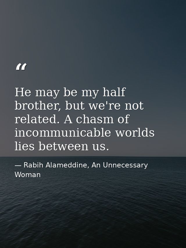 He may be my half brother, but we're not related. A chasm of incommunicable worlds lies between us. — Rabih Alameddine, An Unnecessary Woman