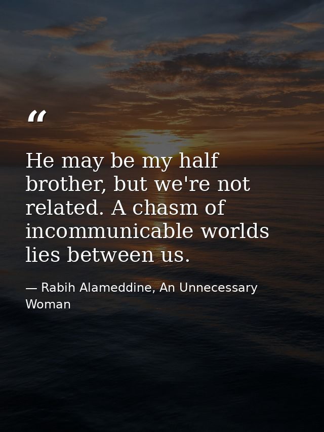 He may be my half brother, but we're not related. A chasm of incommunicable worlds lies between us. — Rabih Alameddine, An Unnecessary Woman