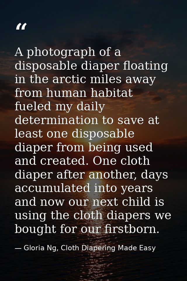 A photograph of a disposable diaper floating in the arctic miles away from human habitat fueled my daily determination t — Gloria Ng, Cloth Diapering Made Easy