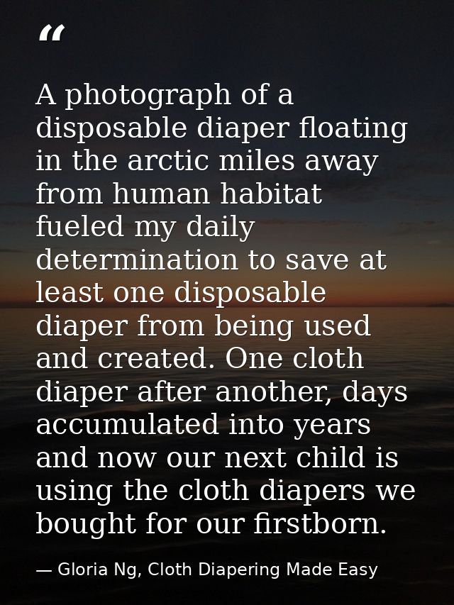 A photograph of a disposable diaper floating in the arctic miles away from human habitat fueled my daily determination t — Gloria Ng, Cloth Diapering Made Easy