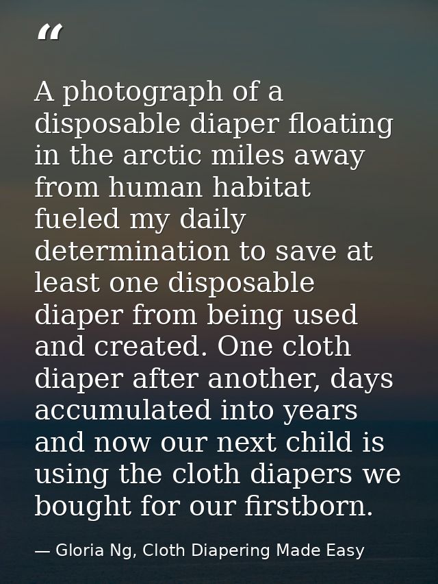 A photograph of a disposable diaper floating in the arctic miles away from human habitat fueled my daily determination t — Gloria Ng, Cloth Diapering Made Easy