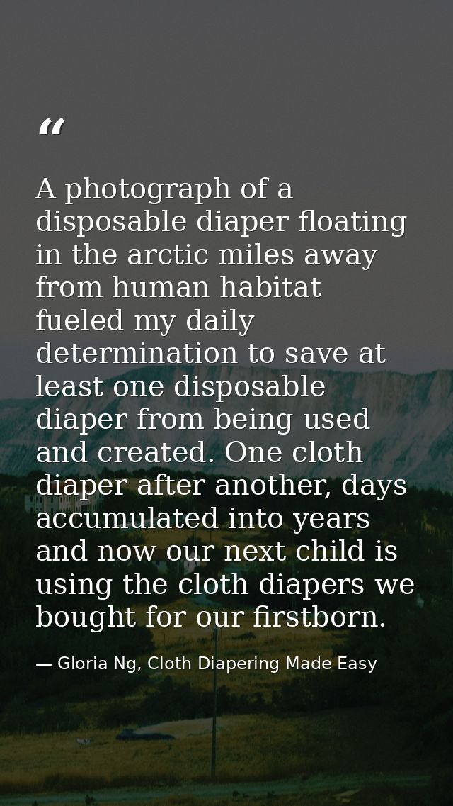 A photograph of a disposable diaper floating in the arctic miles away from human habitat fueled my daily determination t — Gloria Ng, Cloth Diapering Made Easy