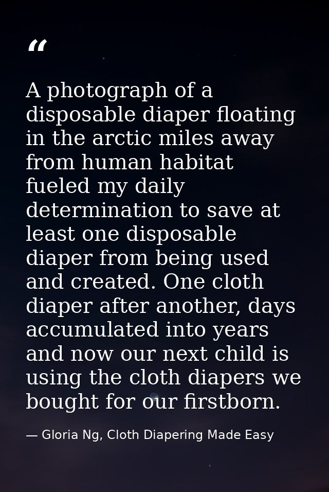 A photograph of a disposable diaper floating in the arctic miles away from human habitat fueled my daily determination t — Gloria Ng, Cloth Diapering Made Easy