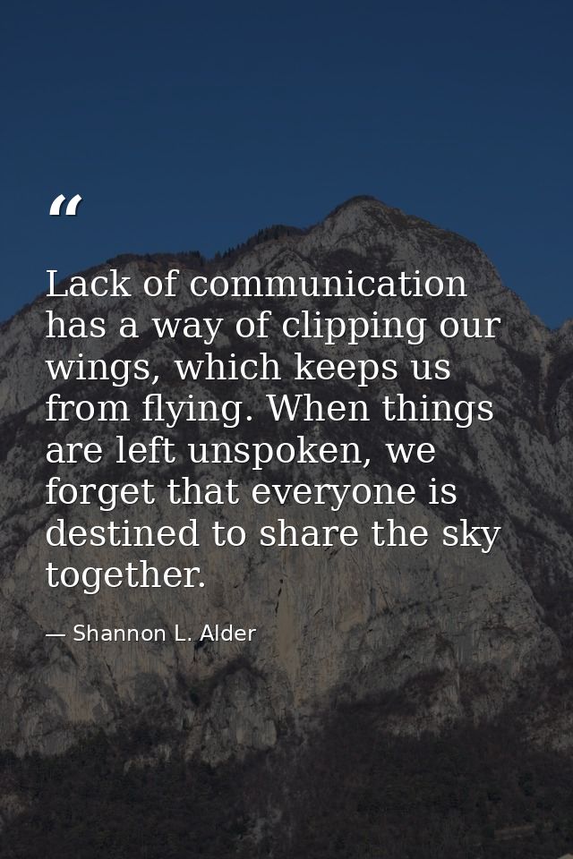Lack of communication has a way of clipping our wings, which keeps us from flying. When things are left unspoken, we for — Shannon L. Alder