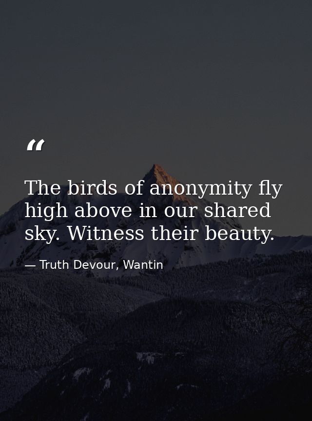 The birds of anonymity fly high above in our shared sky. Witness their beauty. — Truth Devour, Wantin