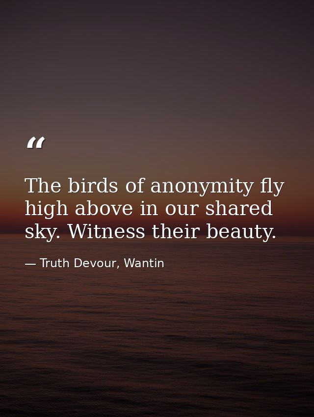 The birds of anonymity fly high above in our shared sky. Witness their beauty. — Truth Devour, Wantin