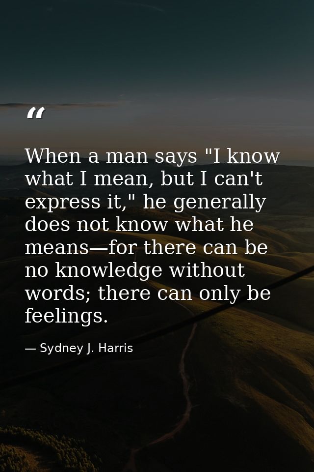 When a man says "I know what I mean, but I can't express it," he generally does not know what he means—for there can be  — Sydney J. Harris