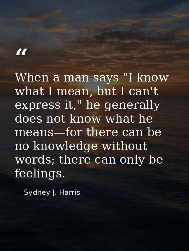 When a man says "I know what I mean, but I can't express it," he generally does not know what he means—for there can be  — Sydney J. Harris