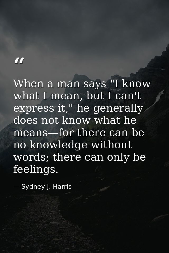 When a man says "I know what I mean, but I can't express it," he generally does not know what he means—for there can be  — Sydney J. Harris
