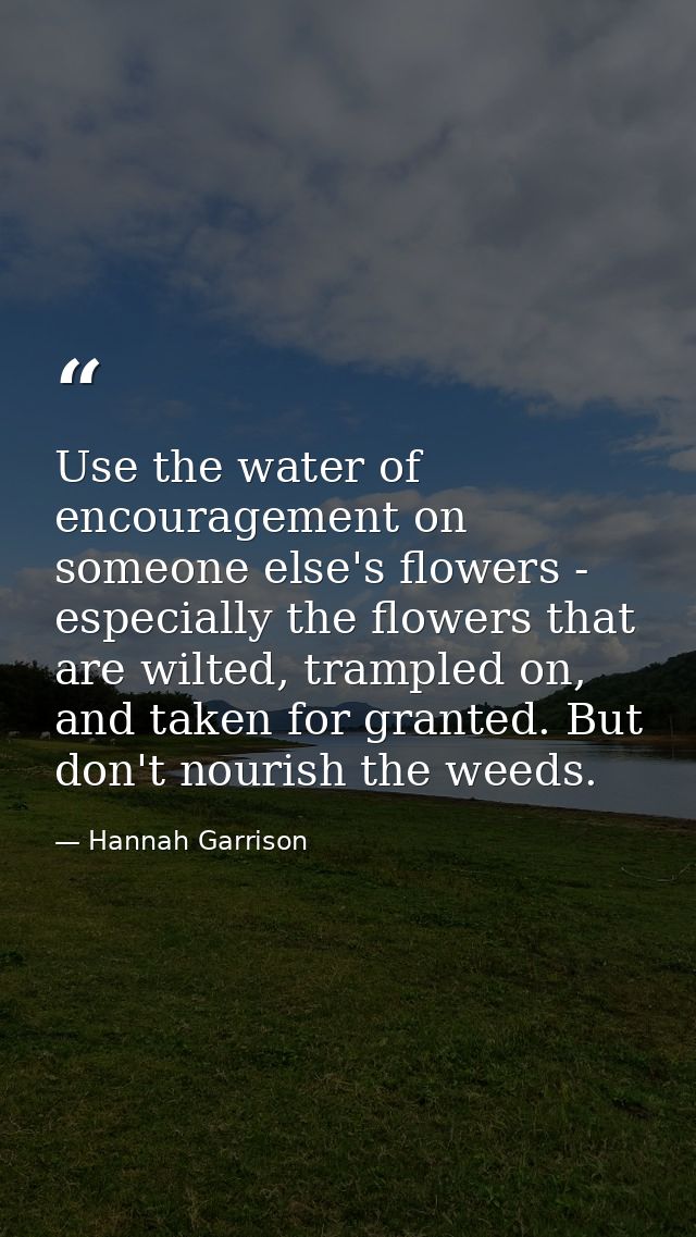 Use the water of encouragement on someone else's flowers - especially the flowers that are wilted, trampled on, and take — Hannah Garrison