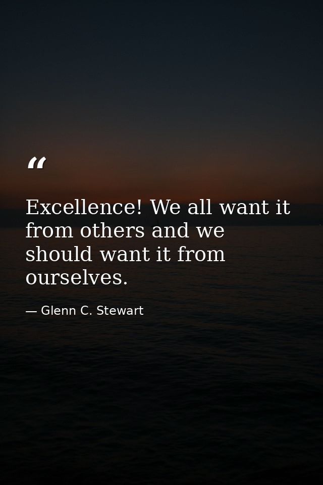 Excellence! We all want it from others and we should want it from ourselves. — Glenn C. Stewart