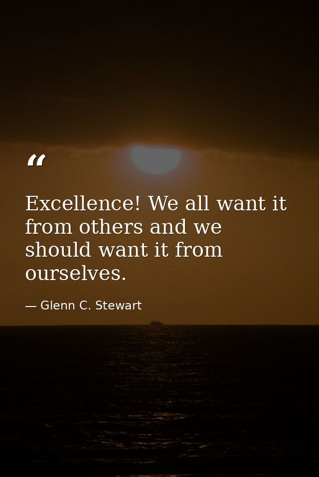 Excellence! We all want it from others and we should want it from ourselves. — Glenn C. Stewart