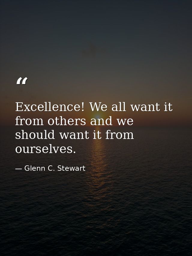 Excellence! We all want it from others and we should want it from ourselves. — Glenn C. Stewart