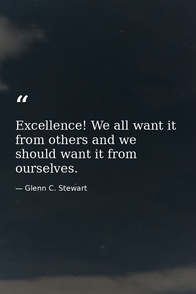 Excellence! We all want it from others and we should want it from ourselves. — Glenn C. Stewart