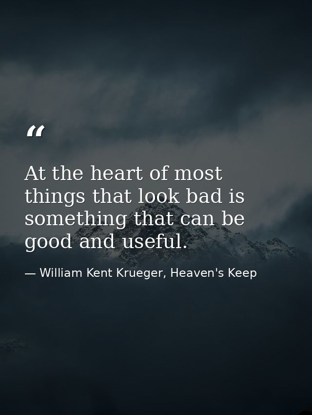 At the heart of most things that look bad is something that can be good and useful. — William Kent Krueger, Heaven's Keep