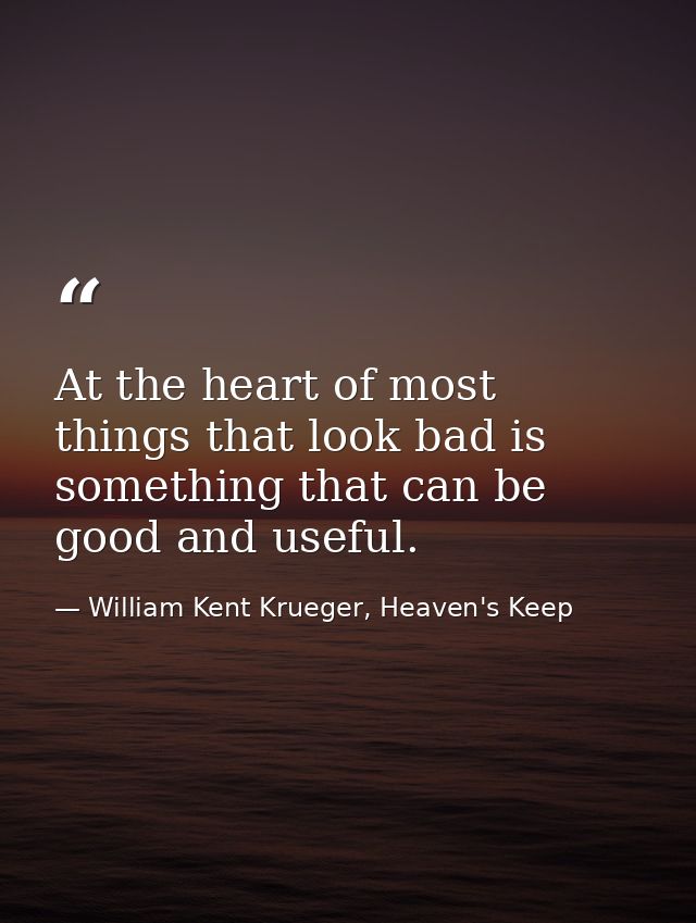 At the heart of most things that look bad is something that can be good and useful. — William Kent Krueger, Heaven's Keep