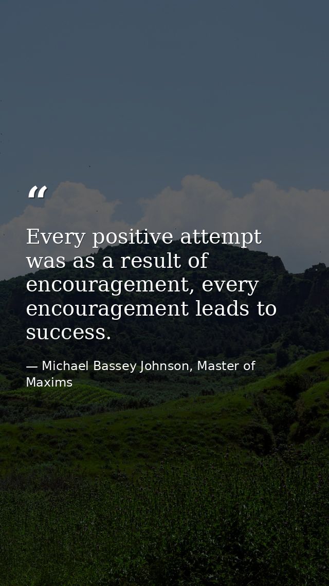 Every positive attempt was as a result of encouragement, every encouragement leads to success. — Michael Bassey Johnson, Master of Maxims