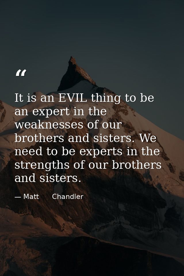 It is an EVIL thing to be an expert in the weaknesses of our brothers and sisters. We need to be experts in the strength — Matt      Chandler