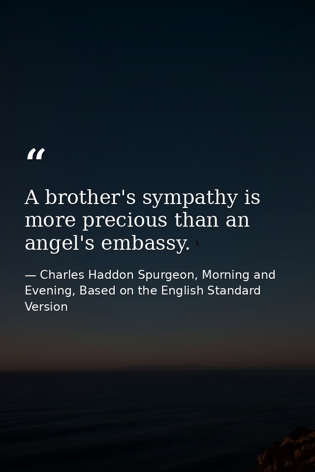 A brother's sympathy is more precious than an angel's embassy. — Charles Haddon Spurgeon, Morning and Evening, Based on the English Standard Version