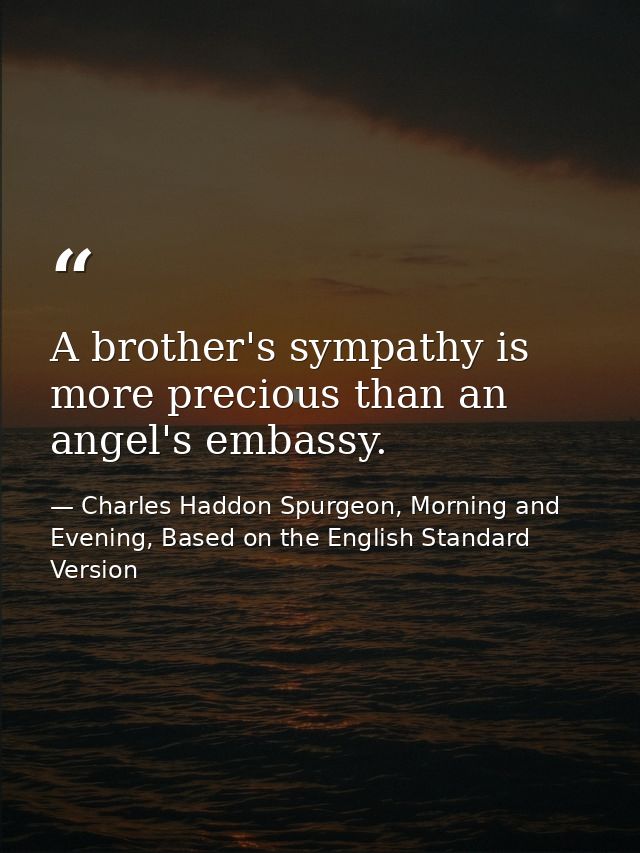 A brother's sympathy is more precious than an angel's embassy. — Charles Haddon Spurgeon, Morning and Evening, Based on the English Standard Version