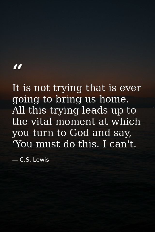 It is not trying that is ever going to bring us home. All this trying leads up to the vital moment at which you turn to  — C.S. Lewis