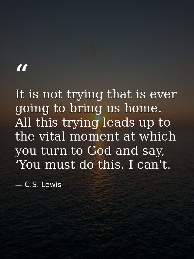 It is not trying that is ever going to bring us home. All this trying leads up to the vital moment at which you turn to  — C.S. Lewis