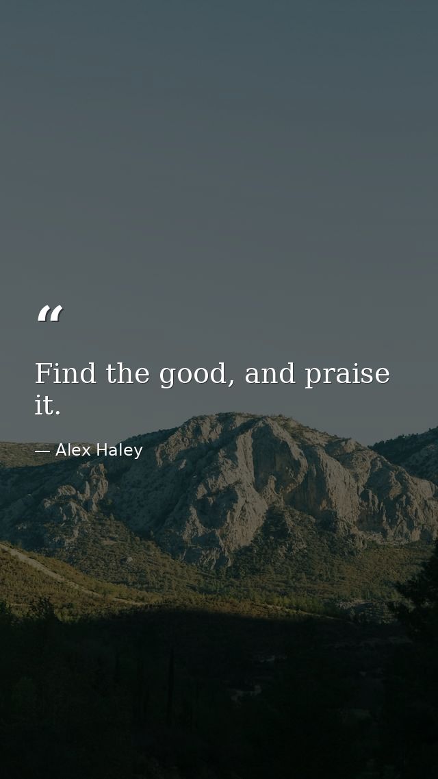 Find the good, and praise it. — Alex Haley