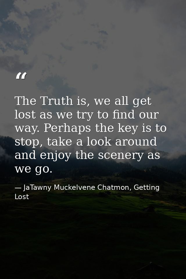 The Truth is, we all get lost as we try to find our way. Perhaps the key is to stop, take a look around and enjoy the sc — JaTawny Muckelvene Chatmon, Getting Lost