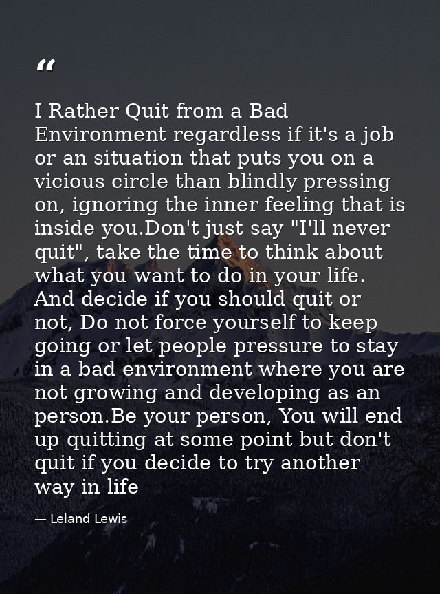 I Rather Quit from a Bad Environment regardless if it's a job or an situation that puts you on a vicious circle than bli — Leland Lewis