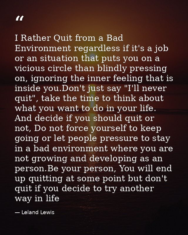 I Rather Quit from a Bad Environment regardless if it's a job or an situation that puts you on a vicious circle than bli — Leland Lewis