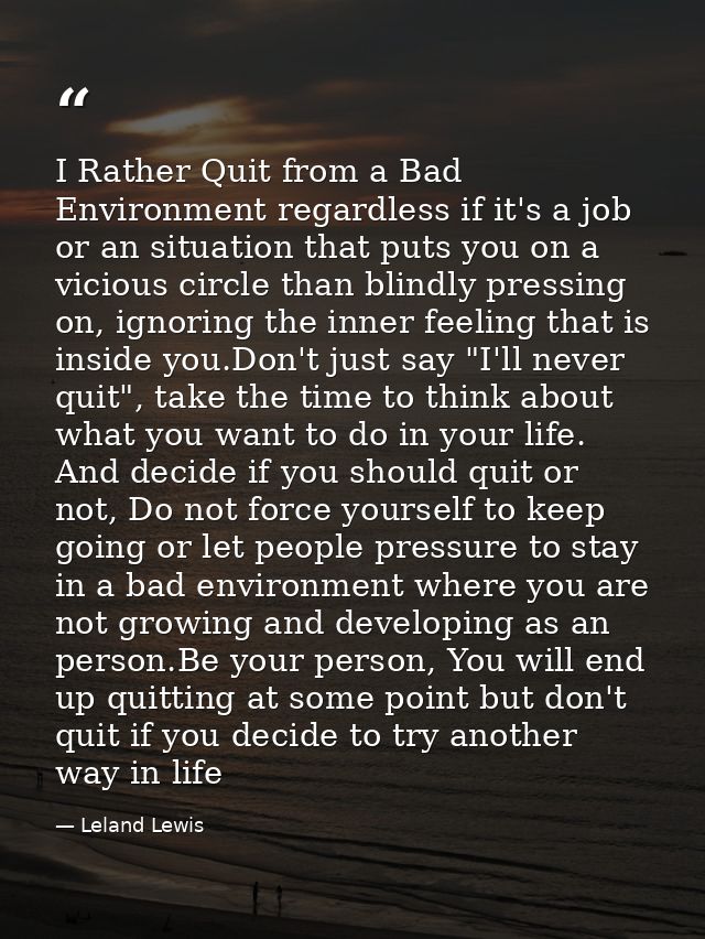 I Rather Quit from a Bad Environment regardless if it's a job or an situation that puts you on a vicious circle than bli — Leland Lewis