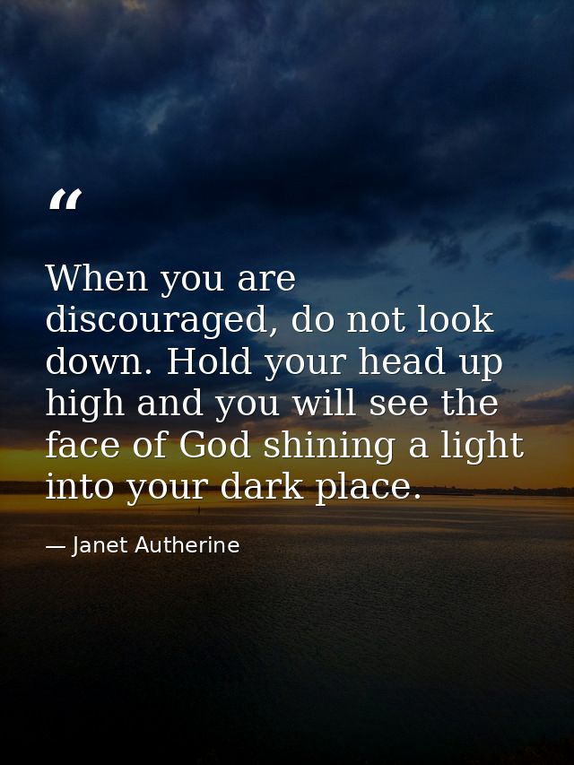 When you are discouraged, do not look down. Hold your head up high and you will see the face of God shining a light into — Janet Autherine