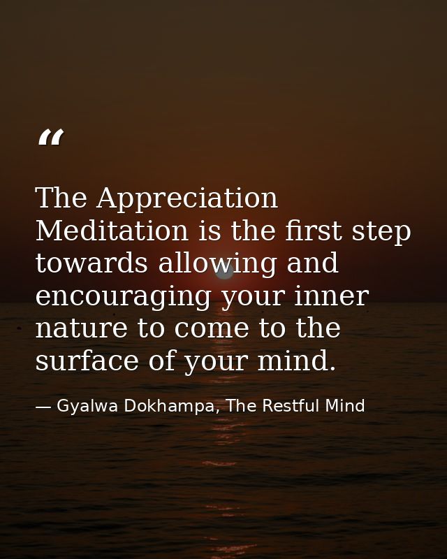 The Appreciation Meditation is the first step towards allowing and encouraging your inner nature to come to the surface  — Gyalwa Dokhampa, The Restful Mind