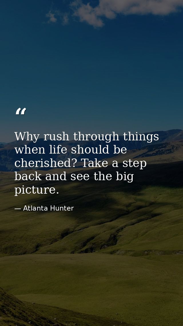 Why rush through things when life should be cherished? Take a step back and see the big picture. — Atlanta Hunter