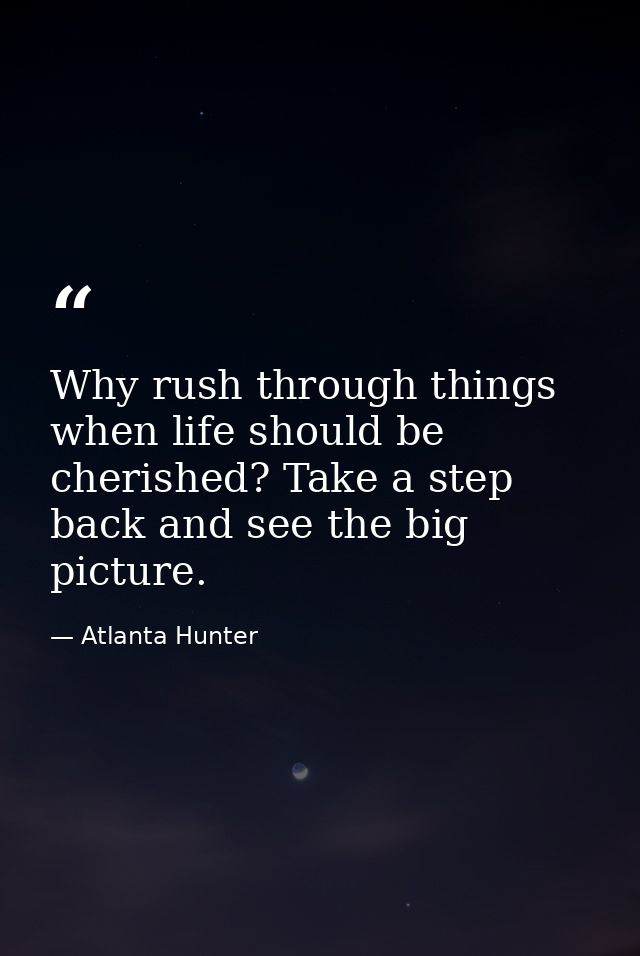 Why rush through things when life should be cherished? Take a step back and see the big picture. — Atlanta Hunter